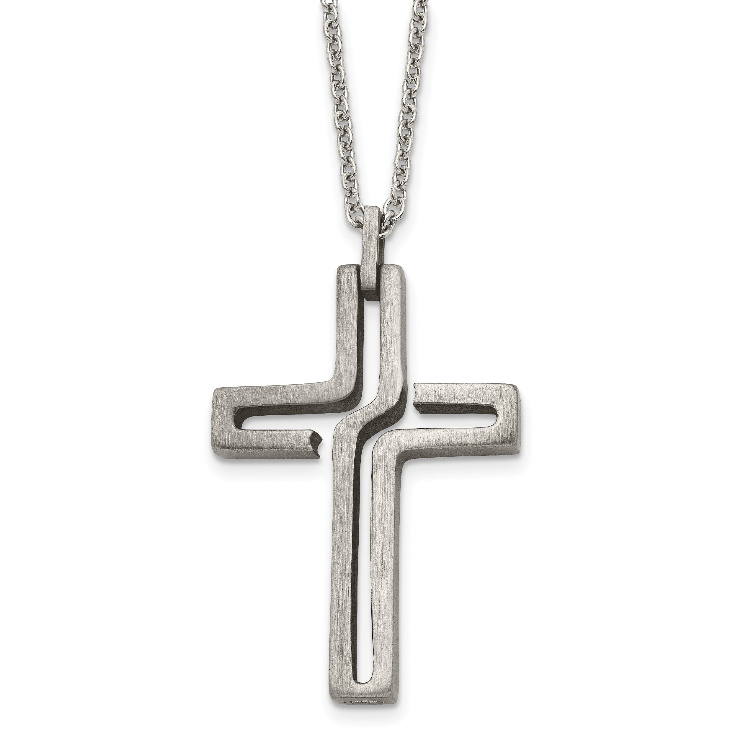 Chisel Stainless Steel Brushed and Antiqued Cut-out Design Cross Pendant on a 20 inch Cable Chain Necklace