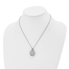 Chisel Stainless Steel Brushed and Polished Crystal Oval Pendant on an 18 inch Cable Chain Necklace