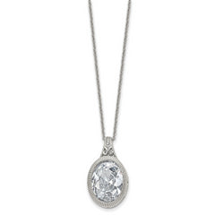 Chisel Stainless Steel Brushed and Polished Crystal Oval Pendant on an 18 inch Cable Chain Necklace