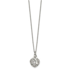 Chisel Stainless Steel Polished CZ Heart Lock and Key 2-Piece Moveable Pendant on an 18 inch Cable Chain Necklace