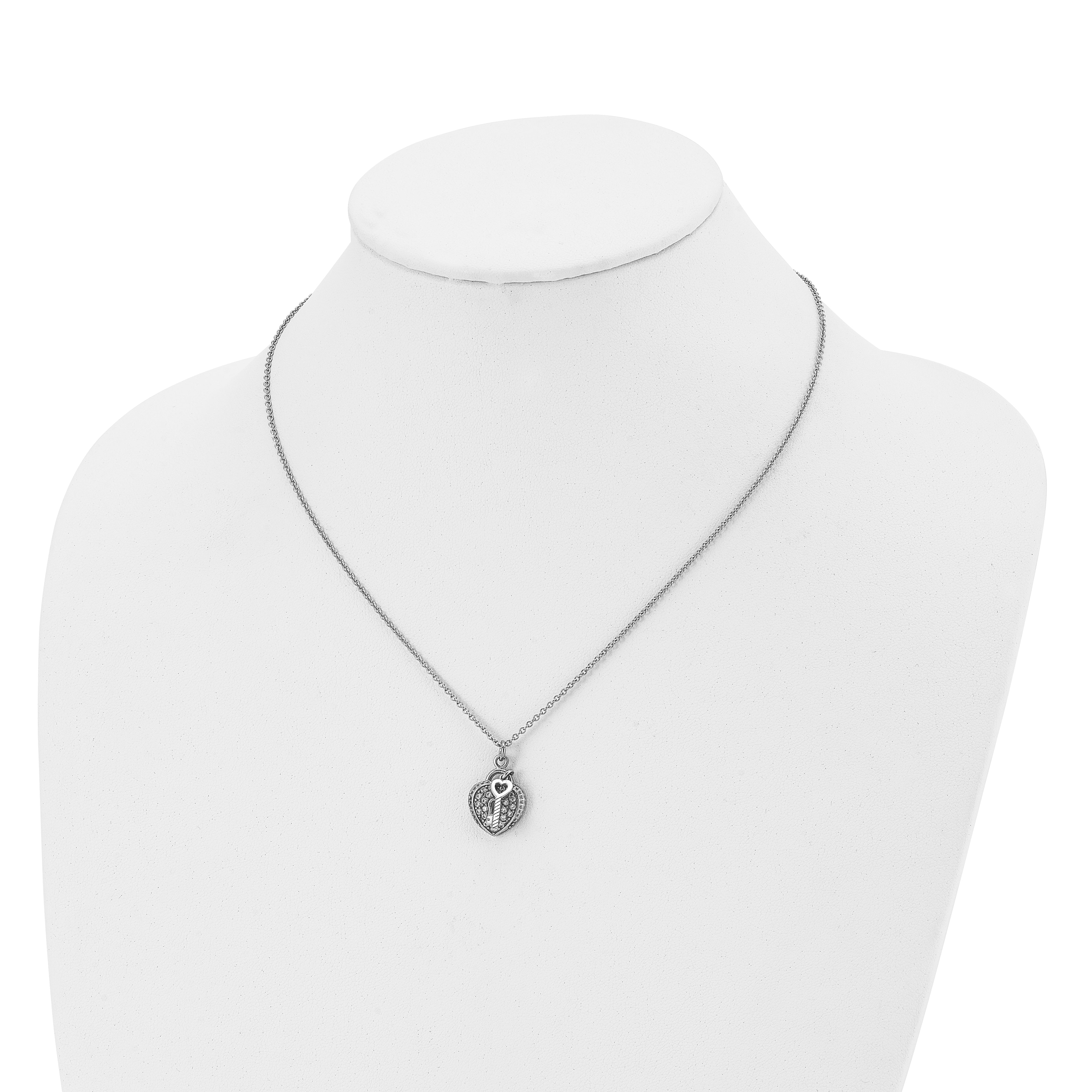 Chisel Stainless Steel Polished CZ Heart Lock and Key 2-Piece Moveable Pendant on an 18 inch Cable Chain Necklace