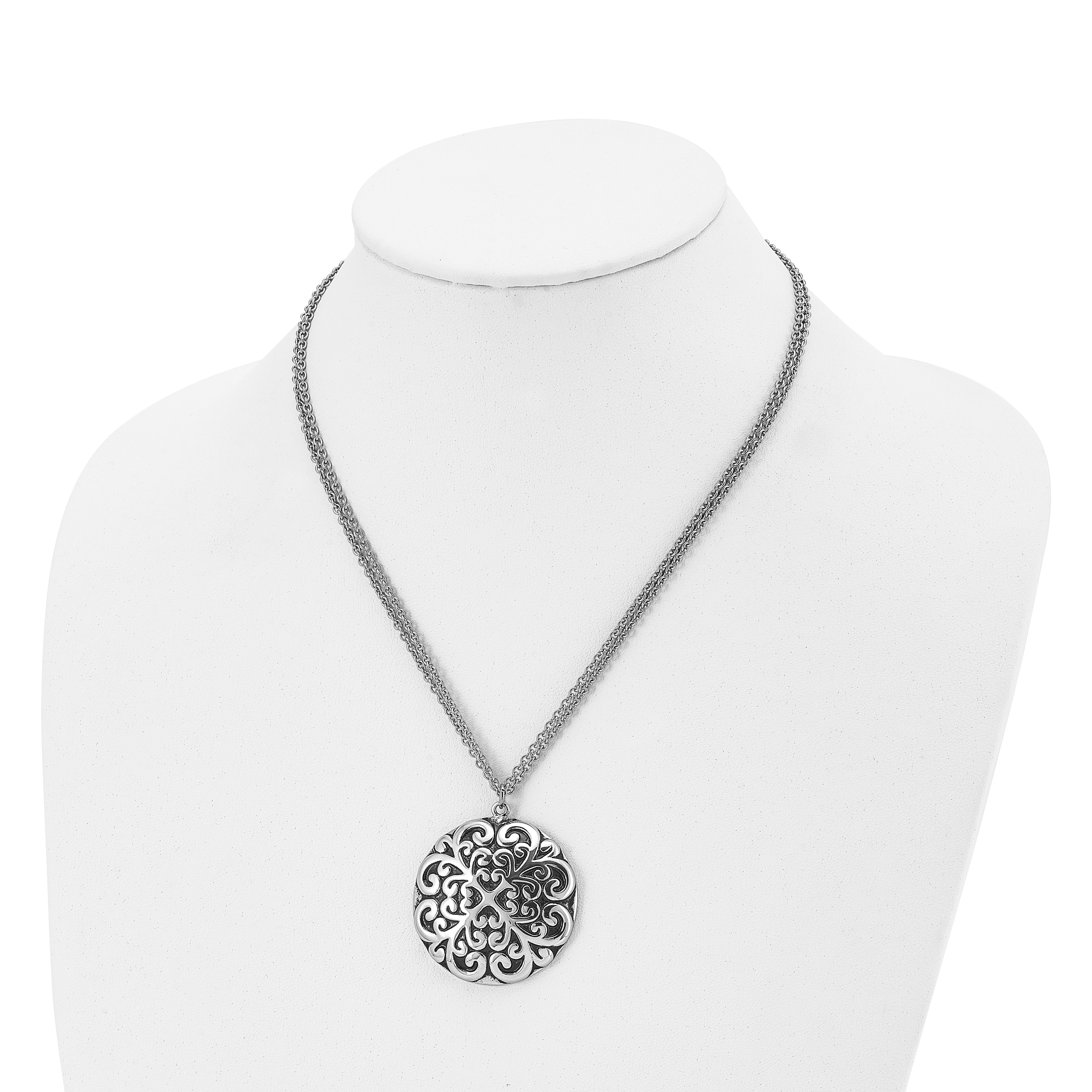 Chisel Stainless Steel Antiqued and Polished Circle Pendant on an 18 inch Multi-Strand Cable Chain Necklace