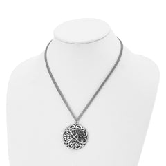 Chisel Stainless Steel Antiqued and Polished Circle Pendant on an 18 inch Multi-Strand Cable Chain Necklace