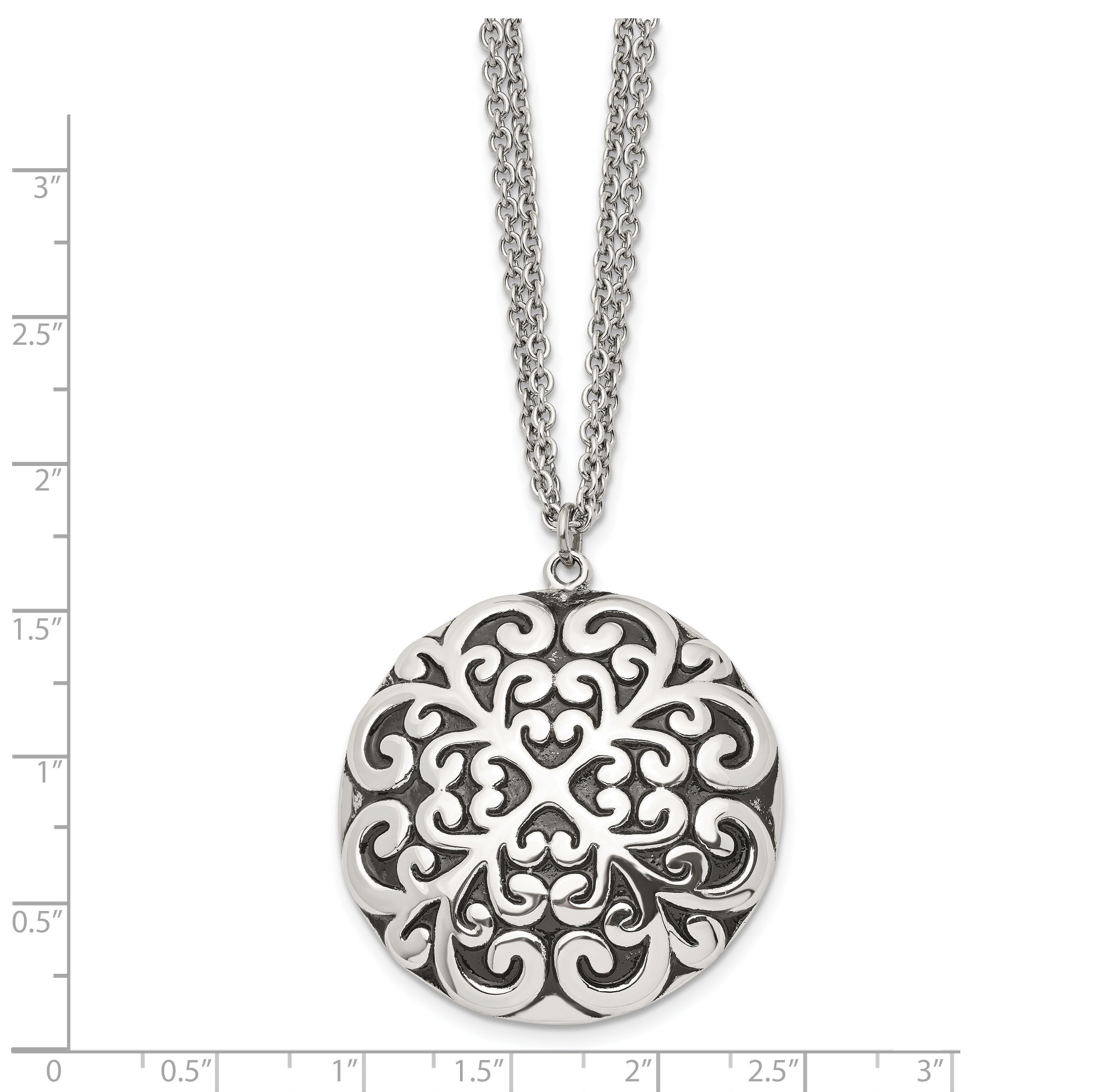 Chisel Stainless Steel Antiqued and Polished Circle Pendant on an 18 inch Multi-Strand Cable Chain Necklace