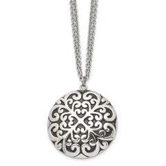 Chisel Stainless Steel Antiqued and Polished Circle Pendant on an 18 inch Multi-Strand Cable Chain Necklace