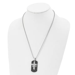 Chisel Stainless Steel Polished Black IP-plated with CZ DAD Dog Tag and Cross Pendant on a 22 inch Ball Chain Necklace