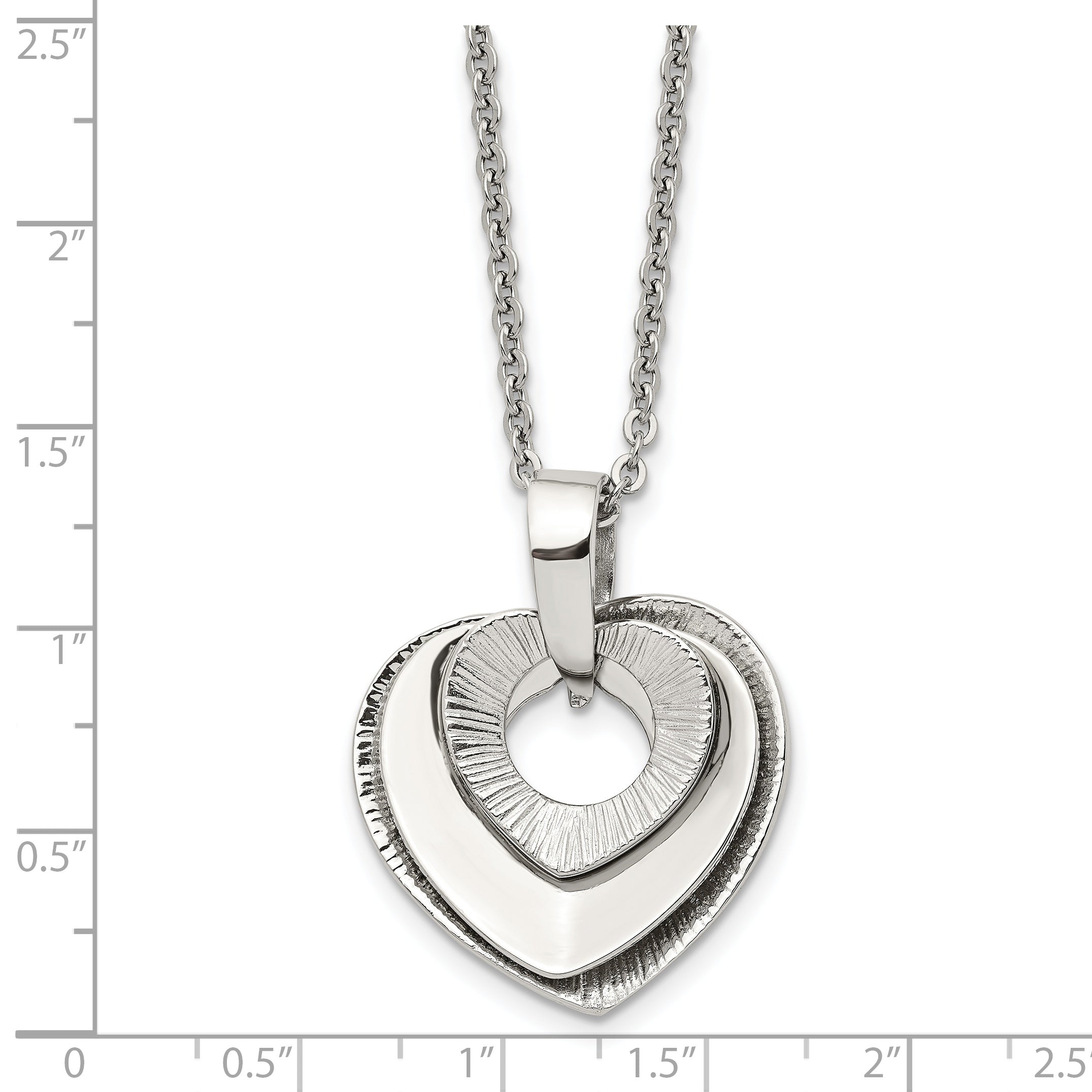 Chisel Stainless Steel Polished Three Piece Moveable Heart Pendant on a 20 inch Cable Chain Necklace