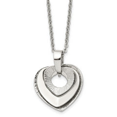 Chisel Stainless Steel Polished Three Piece Moveable Heart Pendant on a 20 inch Cable Chain Necklace