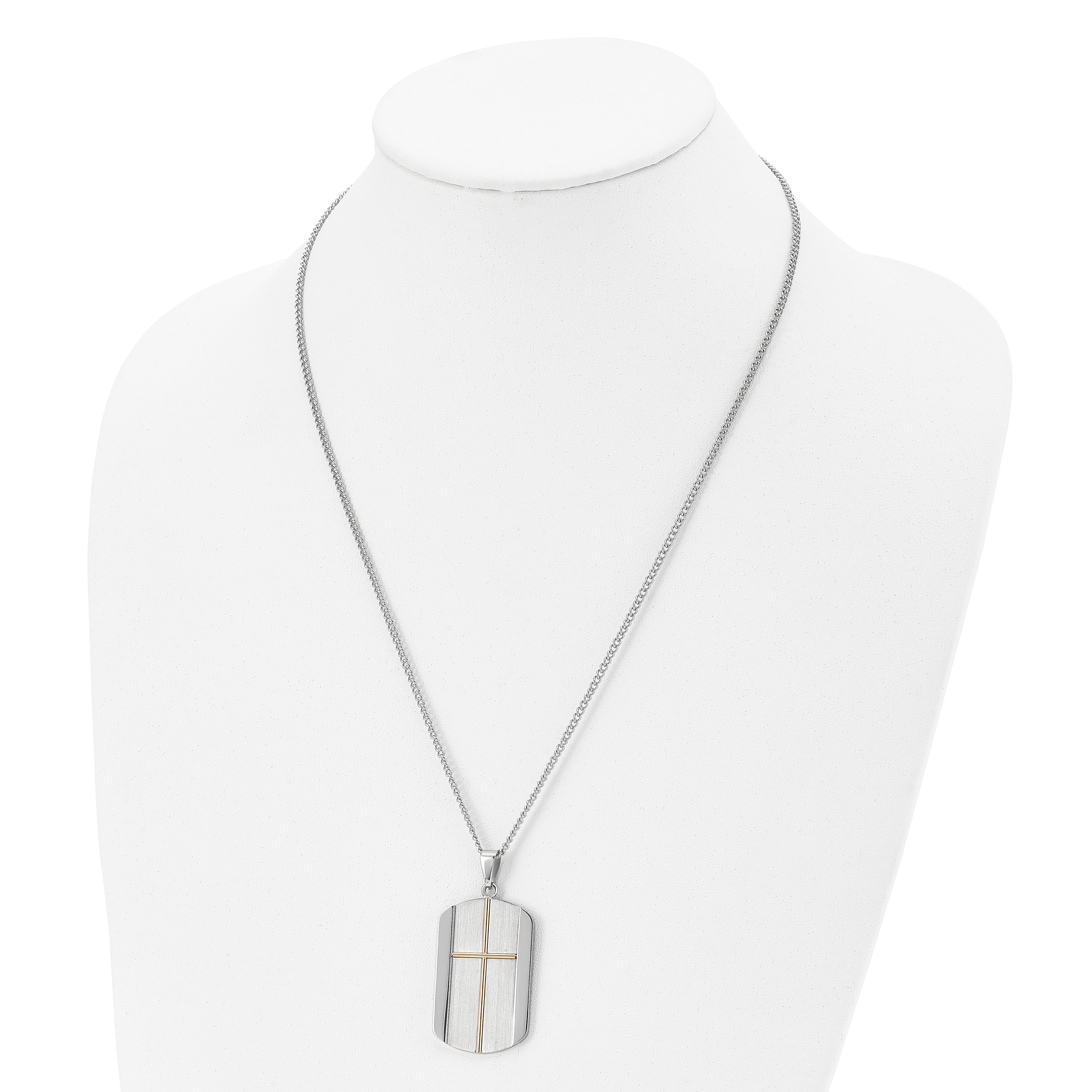 Chisel Stainless Steel Brushed and Polished Yellow IP-plated Cross Dog Tag on a 22 inch Curb Chain Necklace