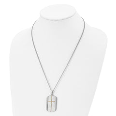 Chisel Stainless Steel Brushed and Polished Yellow IP-plated Cross Dog Tag on a 22 inch Curb Chain Necklace