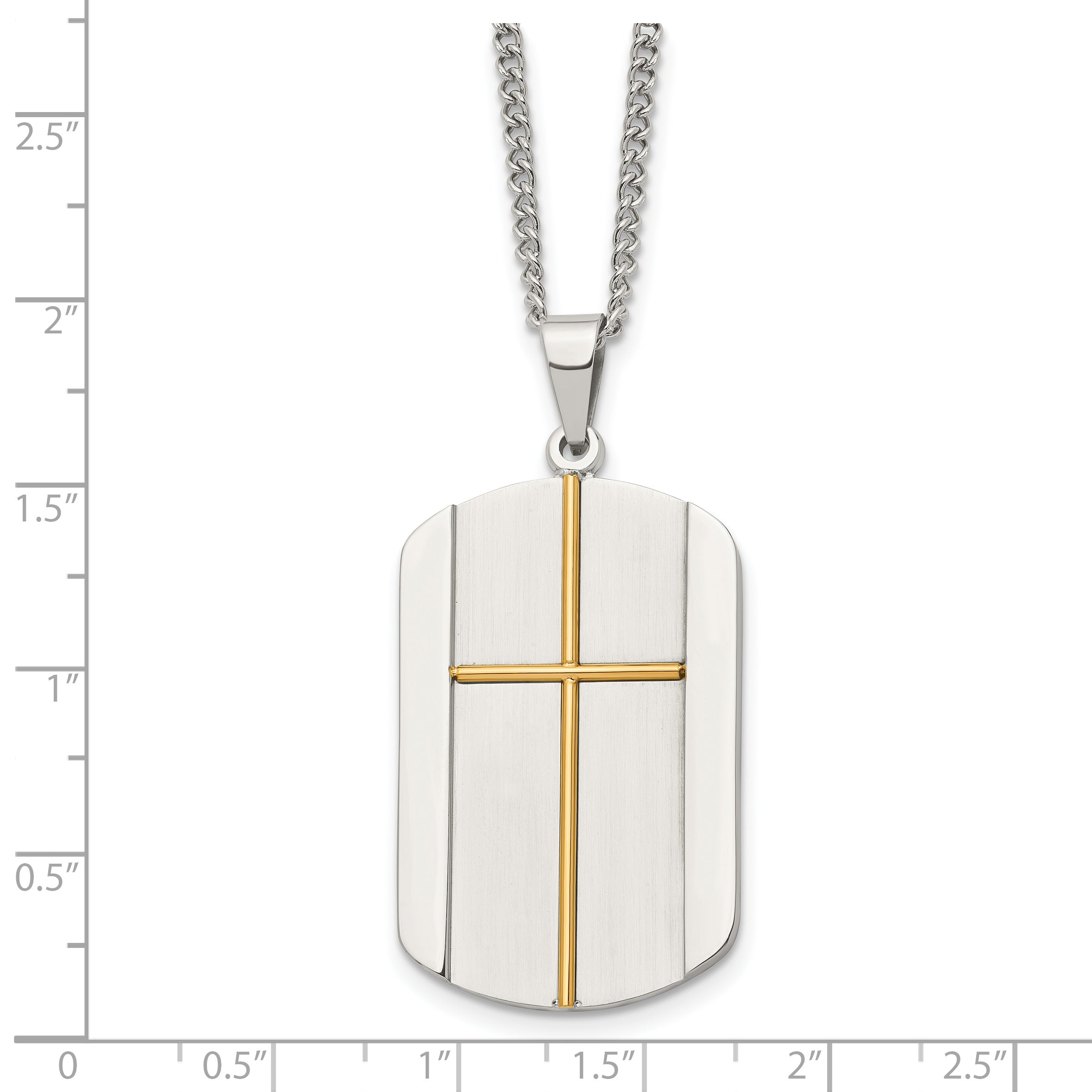 Chisel Stainless Steel Brushed and Polished Yellow IP-plated Cross Dog Tag on a 22 inch Curb Chain Necklace