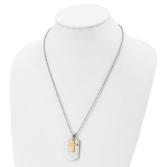 Chisel Stainless Steel Brushed and Polished Yellow IP-plated 2 Piece Cross Dog Tag on a 22 inch Ball Chain Necklace