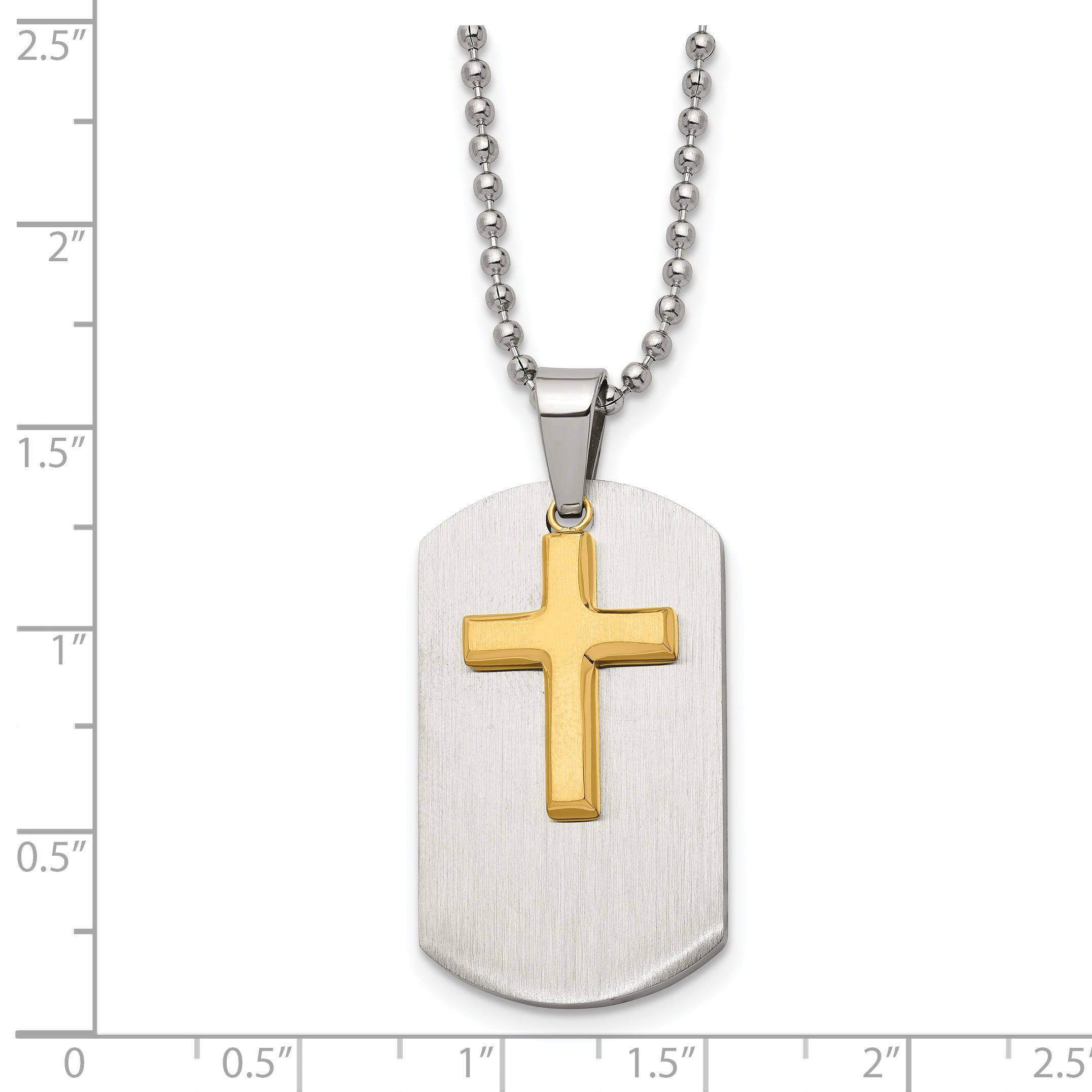 Chisel Stainless Steel Brushed and Polished Yellow IP-plated 2 Piece Cross Dog Tag on a 22 inch Ball Chain Necklace