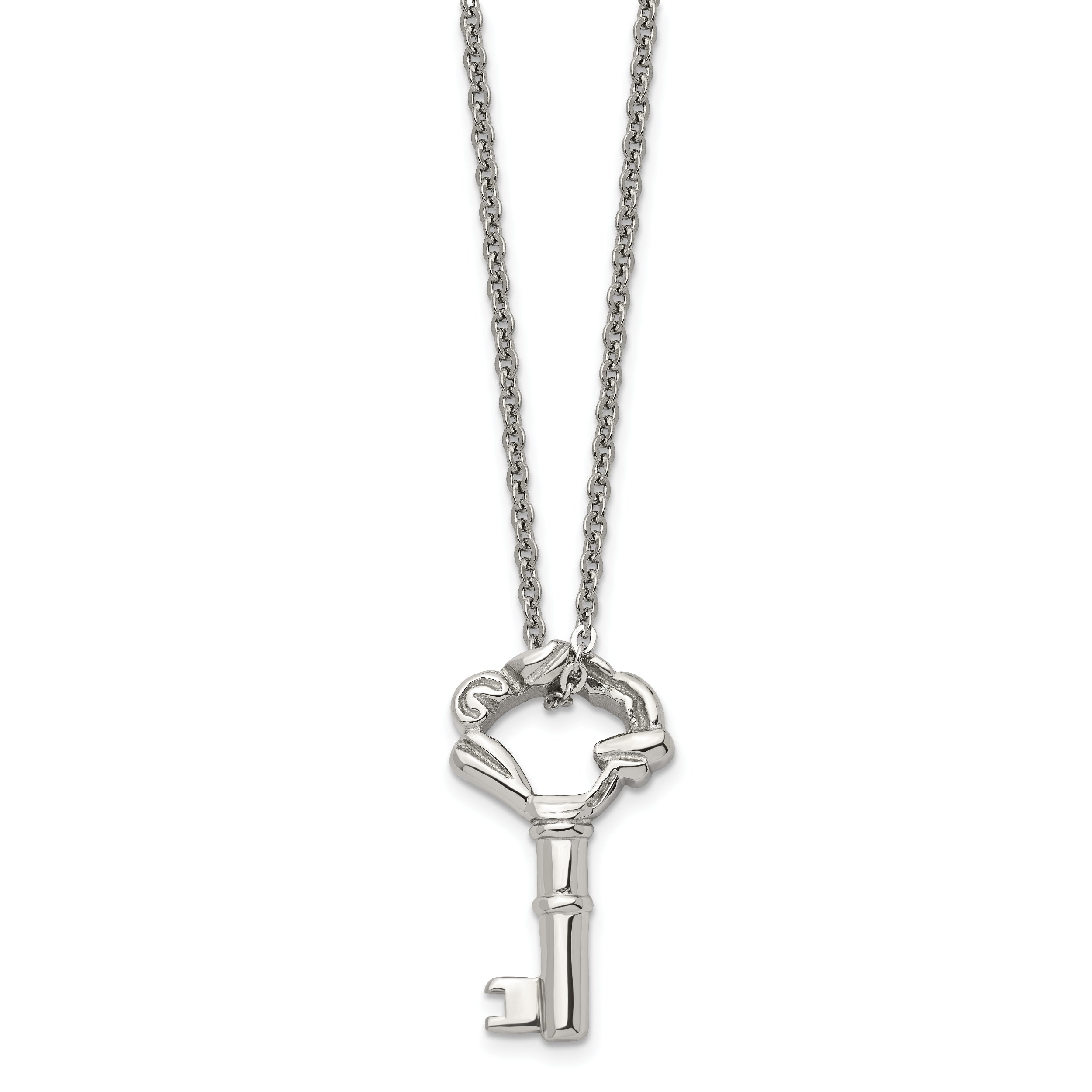 Stainless Steel Polished Fancy Key 18in Necklace