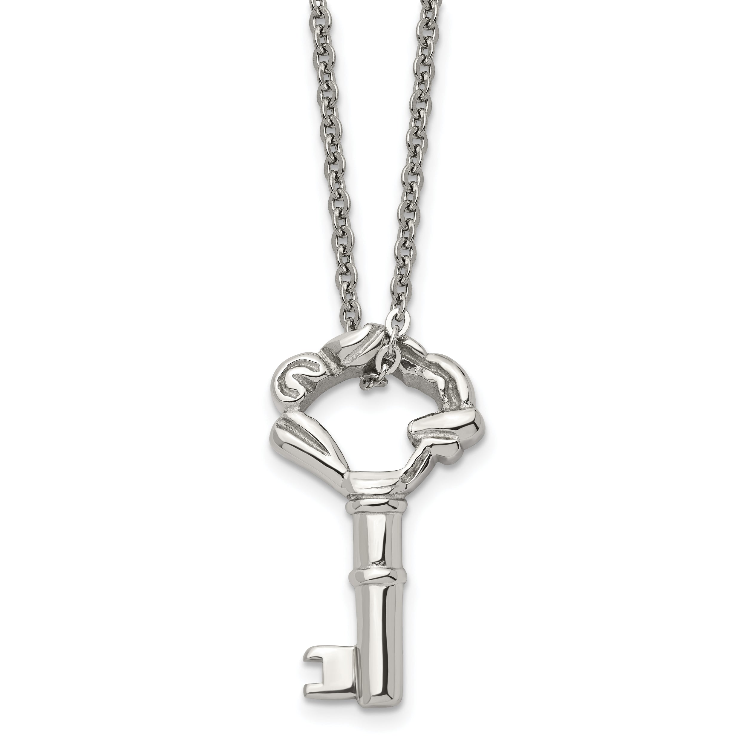 Stainless Steel Polished Fancy Key 18in Necklace