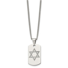 Chisel Stainless Steel Polished with CZ Star of David Dog Tag on a 22 inch Curb Chain Necklace