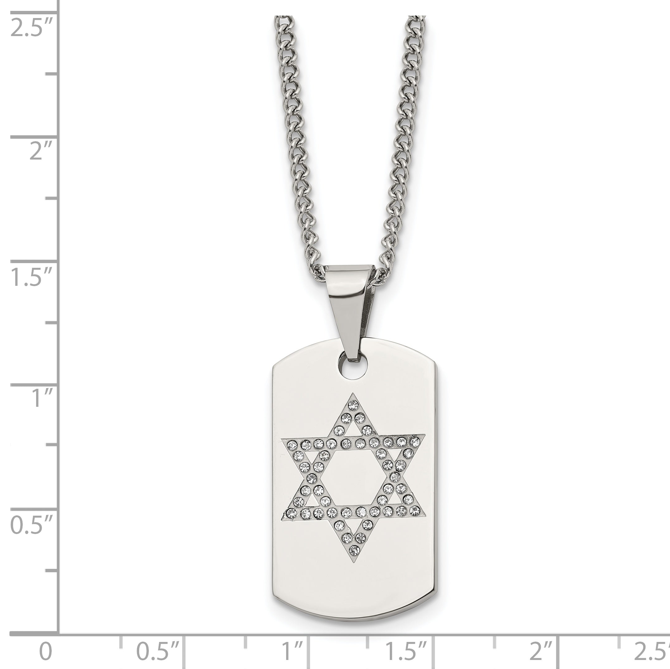 Chisel Stainless Steel Polished with CZ Star of David Dog Tag on a 22 inch Curb Chain Necklace