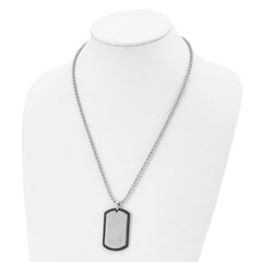 Chisel Stainless Steel Polished Black IP-plated with CZ Dog Tag on a 22 inch Ball Chain Necklace