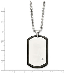 Chisel Stainless Steel Polished Black IP-plated with CZ Dog Tag on a 22 inch Ball Chain Necklace