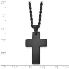 Chisel Stainless Steel Brushed Black IP-plated Cross Pendant on a 20 inch Rope Chain Necklace