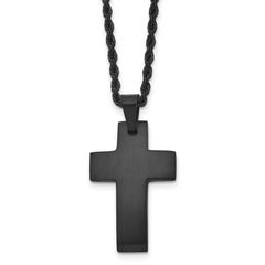 Chisel Stainless Steel Brushed Black IP-plated Cross Pendant on a 20 inch Rope Chain Necklace