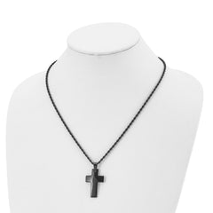 Chisel Stainless Steel Brushed Black IP-plated Cross Pendant on a 20 inch Rope Chain Necklace