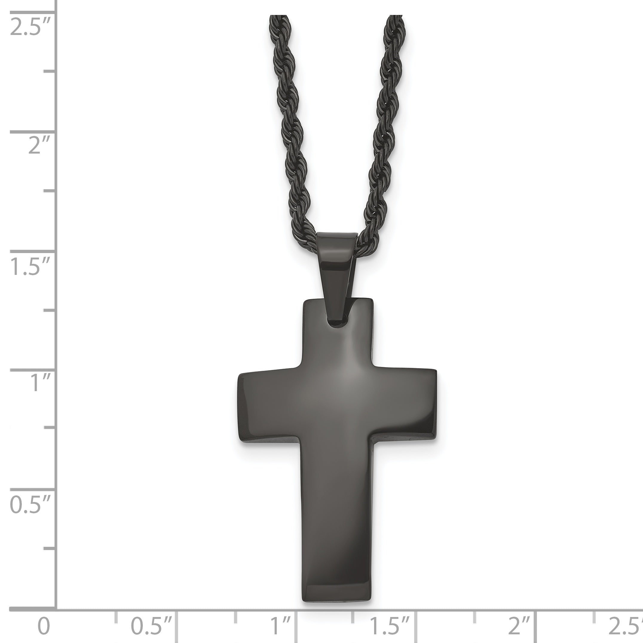 Chisel Stainless Steel Brushed Black IP-plated Cross Pendant on a 20 inch Rope Chain Necklace