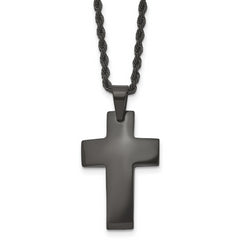 Chisel Stainless Steel Brushed Black IP-plated Cross Pendant on a 20 inch Rope Chain Necklace