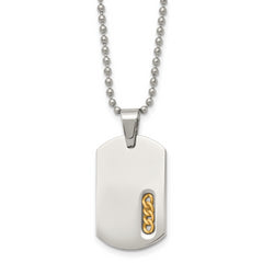 Chisel Stainless Steel Polished Yellow IP-plated Dog Tag on a 22 inch Ball Chain Necklace