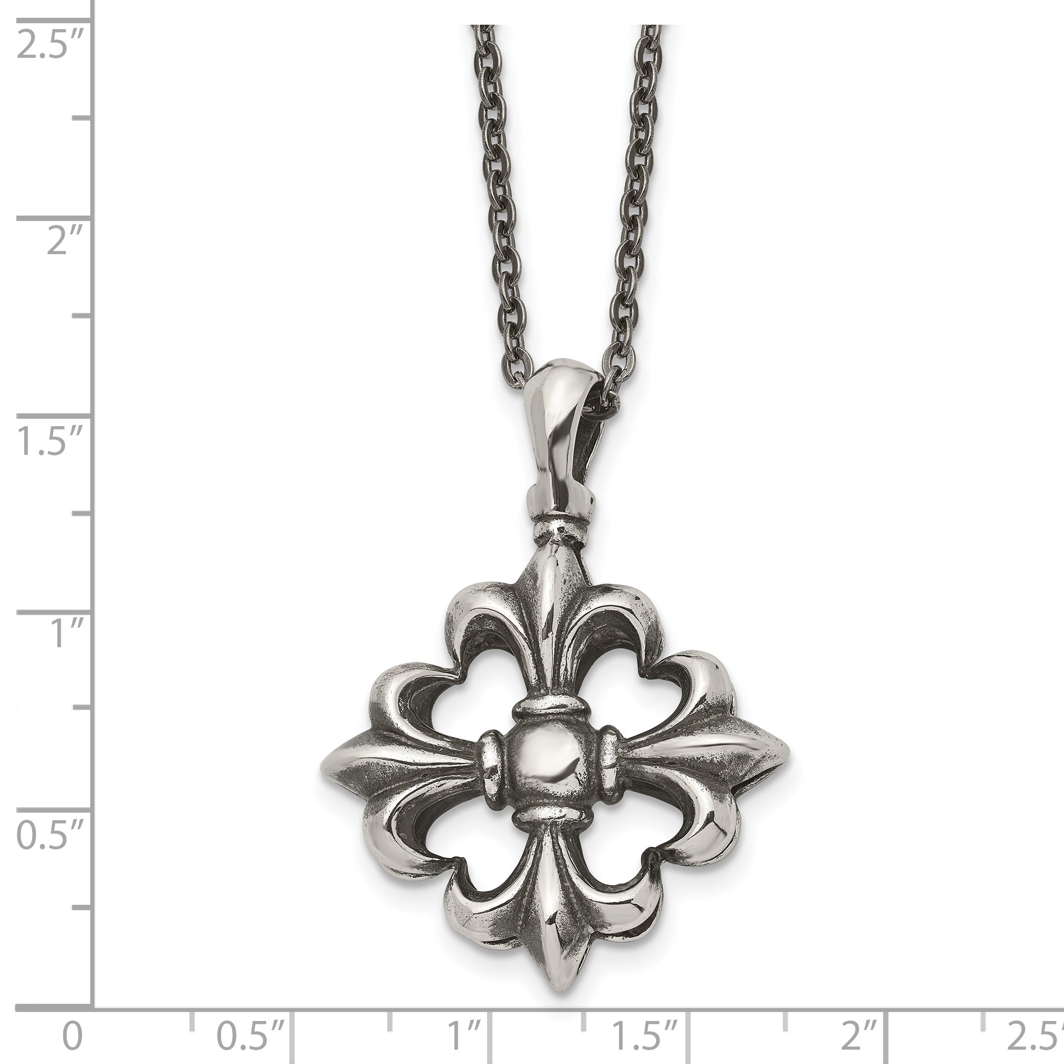 Stainless Steel Antiqued and Polished Fleur de lis 18in Necklace