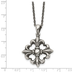 Stainless Steel Antiqued and Polished Fleur de lis 18in Necklace