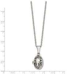 Chisel Stainless Steel Polished and Antiqued Oval Magnetic Prayer Box on an 18 inch Cable Chain Necklace