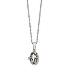 Chisel Stainless Steel Polished and Antiqued Oval Magnetic Prayer Box on an 18 inch Cable Chain Necklace