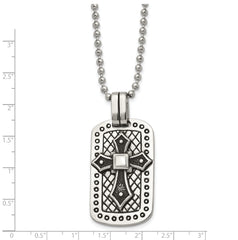 Stainless Steel Antiqued and Polished Cross Dog Tag 22in Necklace