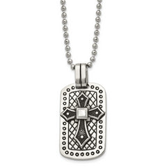 Stainless Steel Antiqued and Polished Cross Dog Tag 22in Necklace