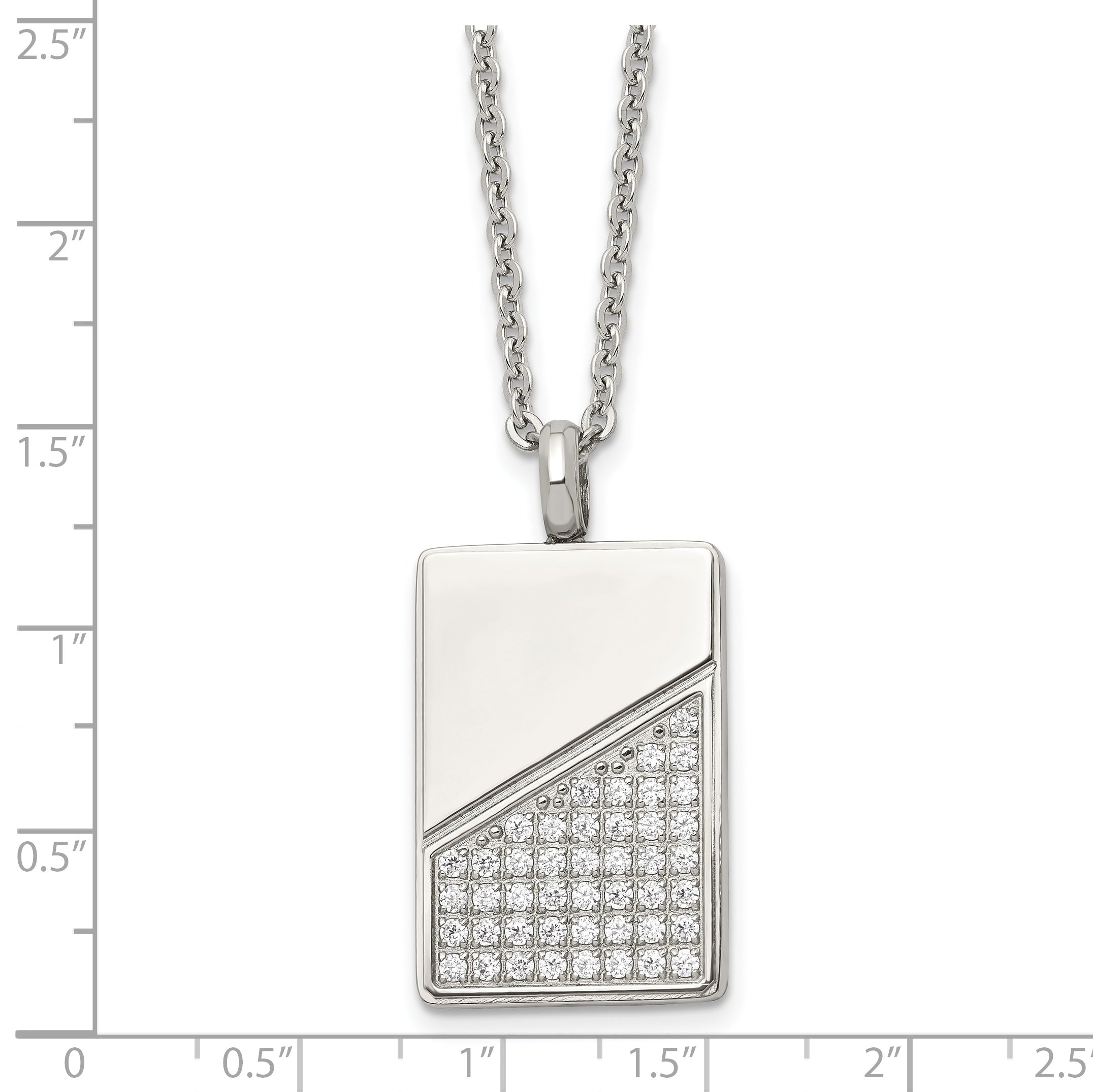 Stainless Steel Polished with CZ 20in Dog Tag Necklace