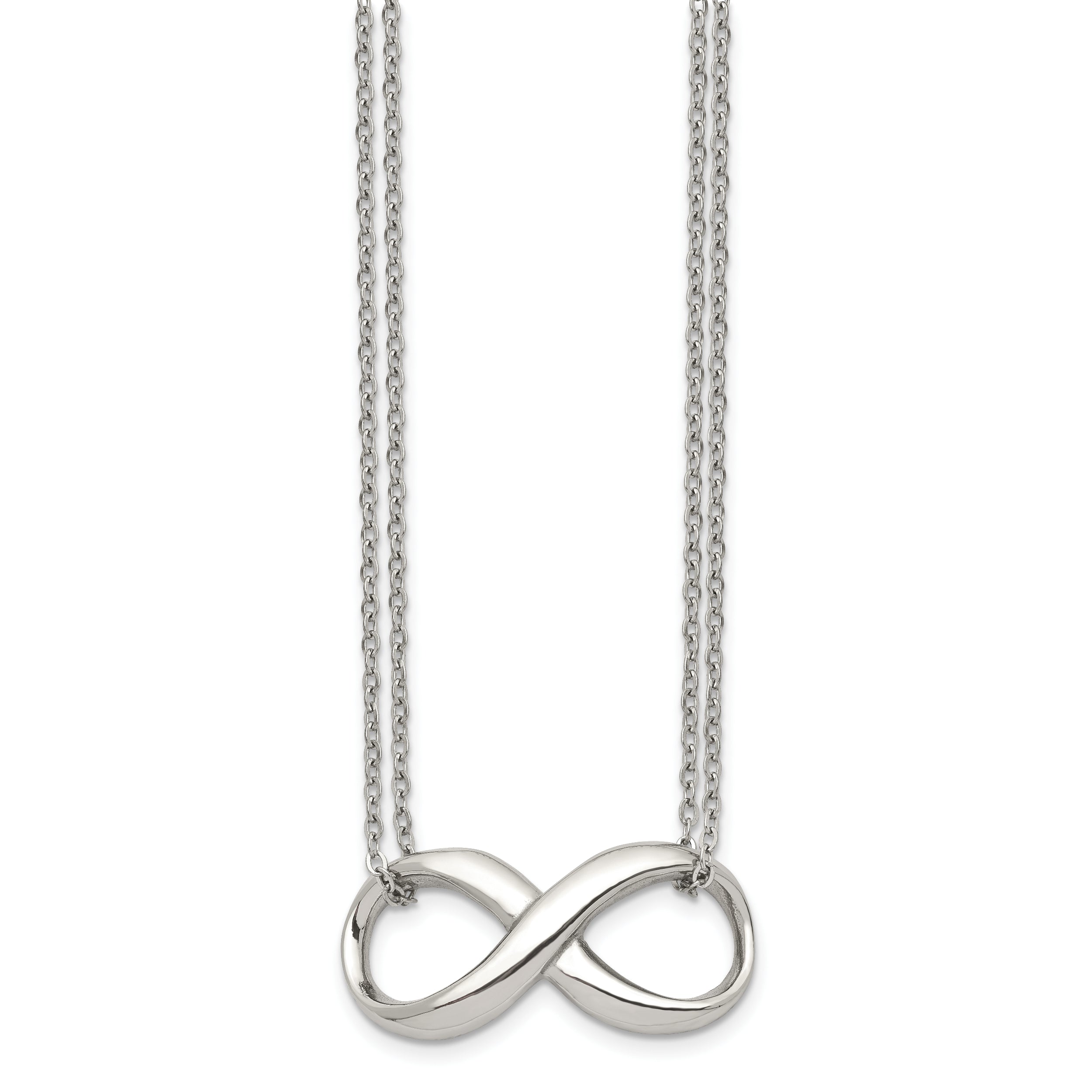 Chisel Stainless Steel Polished Infinity Symbol on an 18 inch 2-Strand Cable Chain Necklace