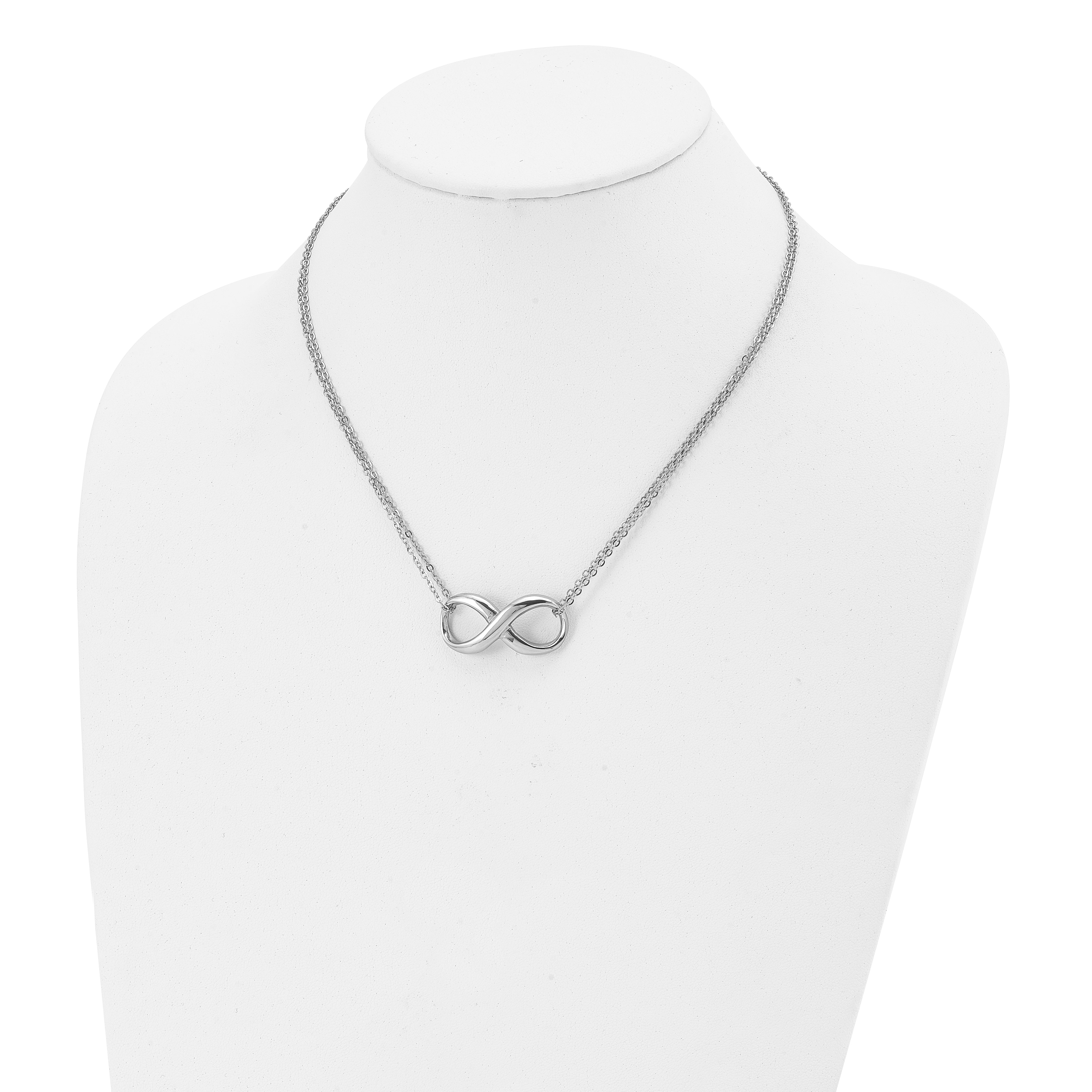 Chisel Stainless Steel Polished Infinity Symbol on an 18 inch 2-Strand Cable Chain Necklace