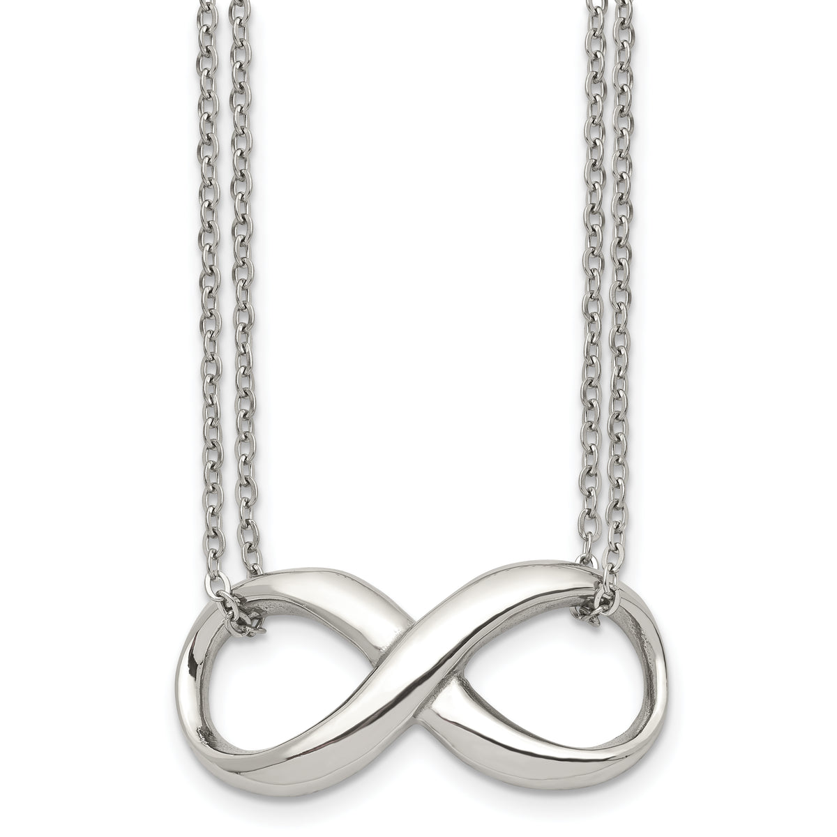 Chisel Stainless Steel Polished Infinity Symbol on an 18 inch 2-Strand Cable Chain Necklace