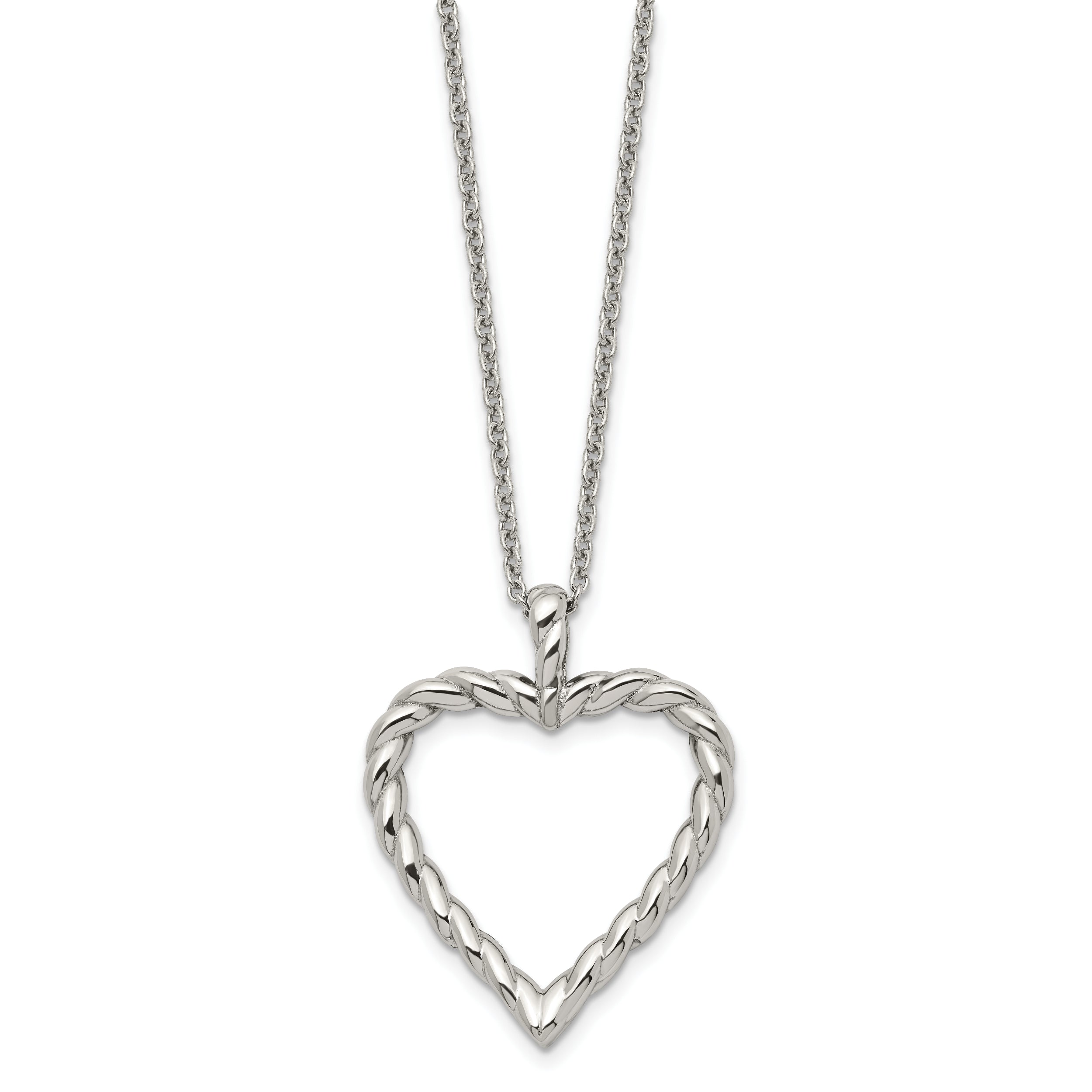 Chisel Stainless Steel Polished Twisted Heart Pendant on an 18 inch Cable Chain Necklace