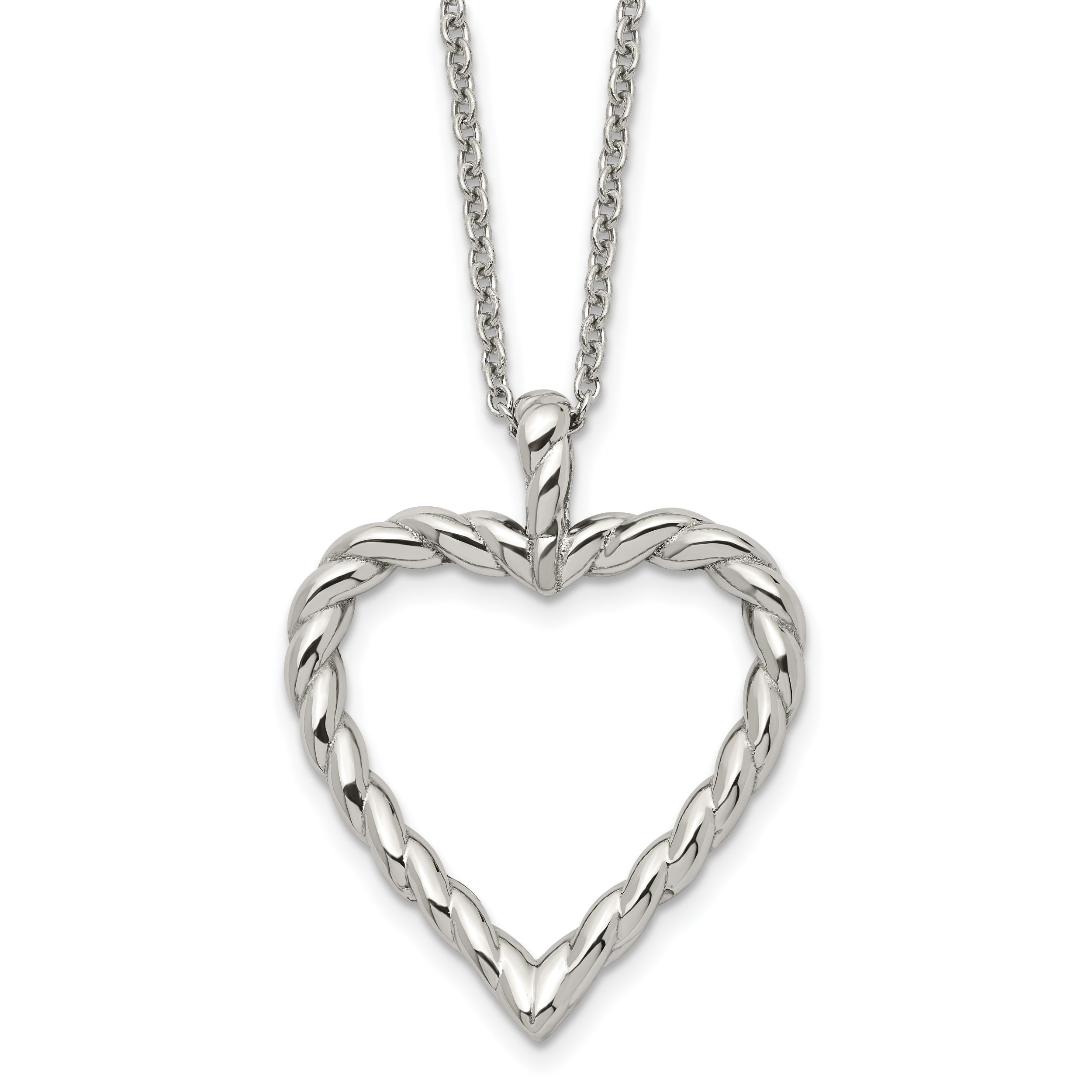 Chisel Stainless Steel Polished Twisted Heart Pendant on an 18 inch Cable Chain Necklace