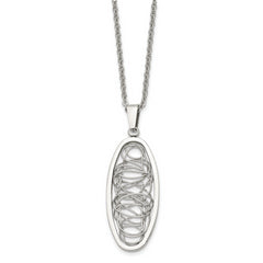 Stainless Steel Polished Wire Designed Oval 18in Necklace