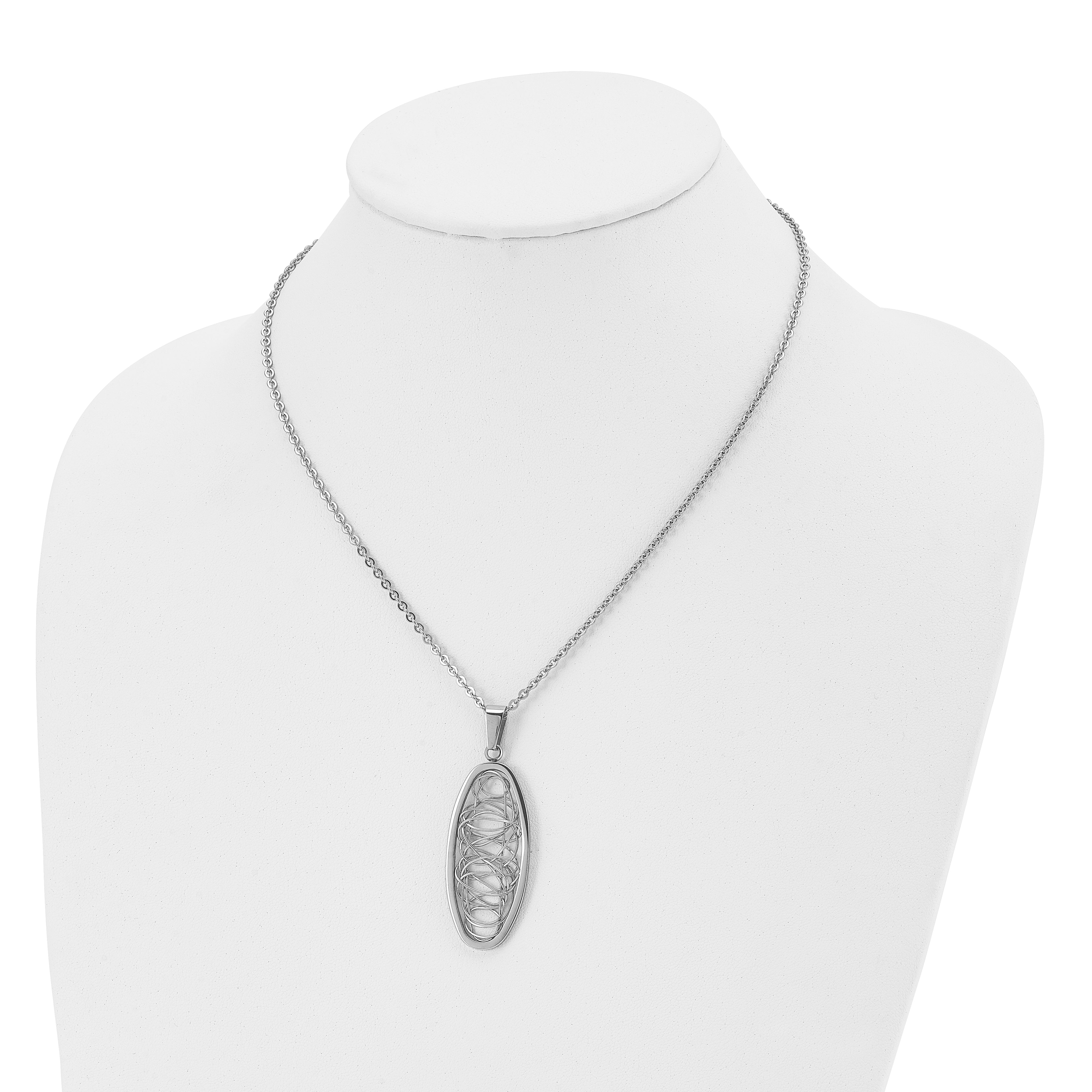 Stainless Steel Polished Wire Designed Oval 18in Necklace