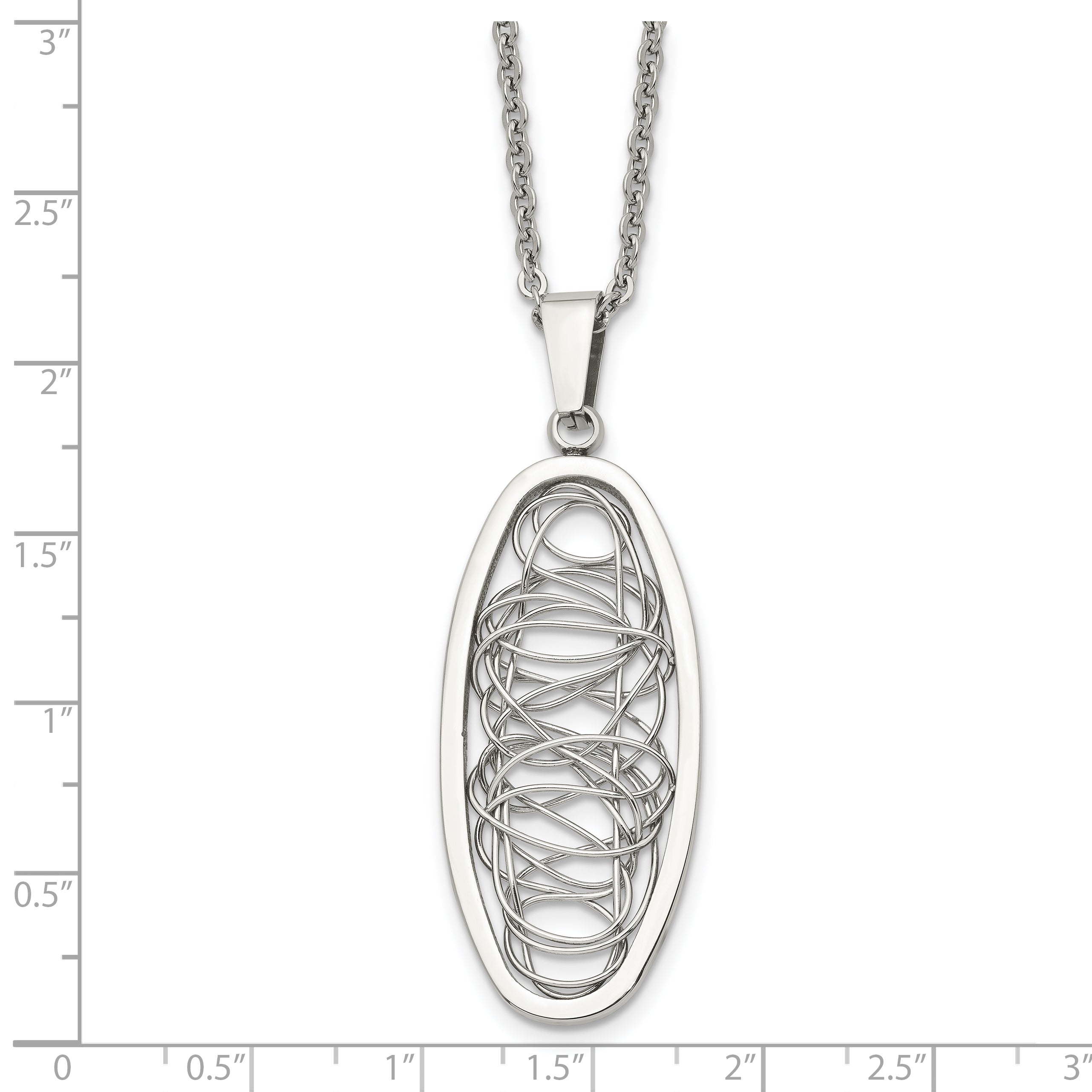 Stainless Steel Polished Wire Designed Oval 18in Necklace