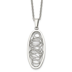 Stainless Steel Polished Wire Designed Oval 18in Necklace