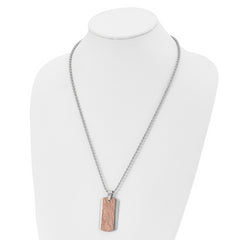 Stainless Steel Polished and Textured Brown IP-plated 24in Necklace