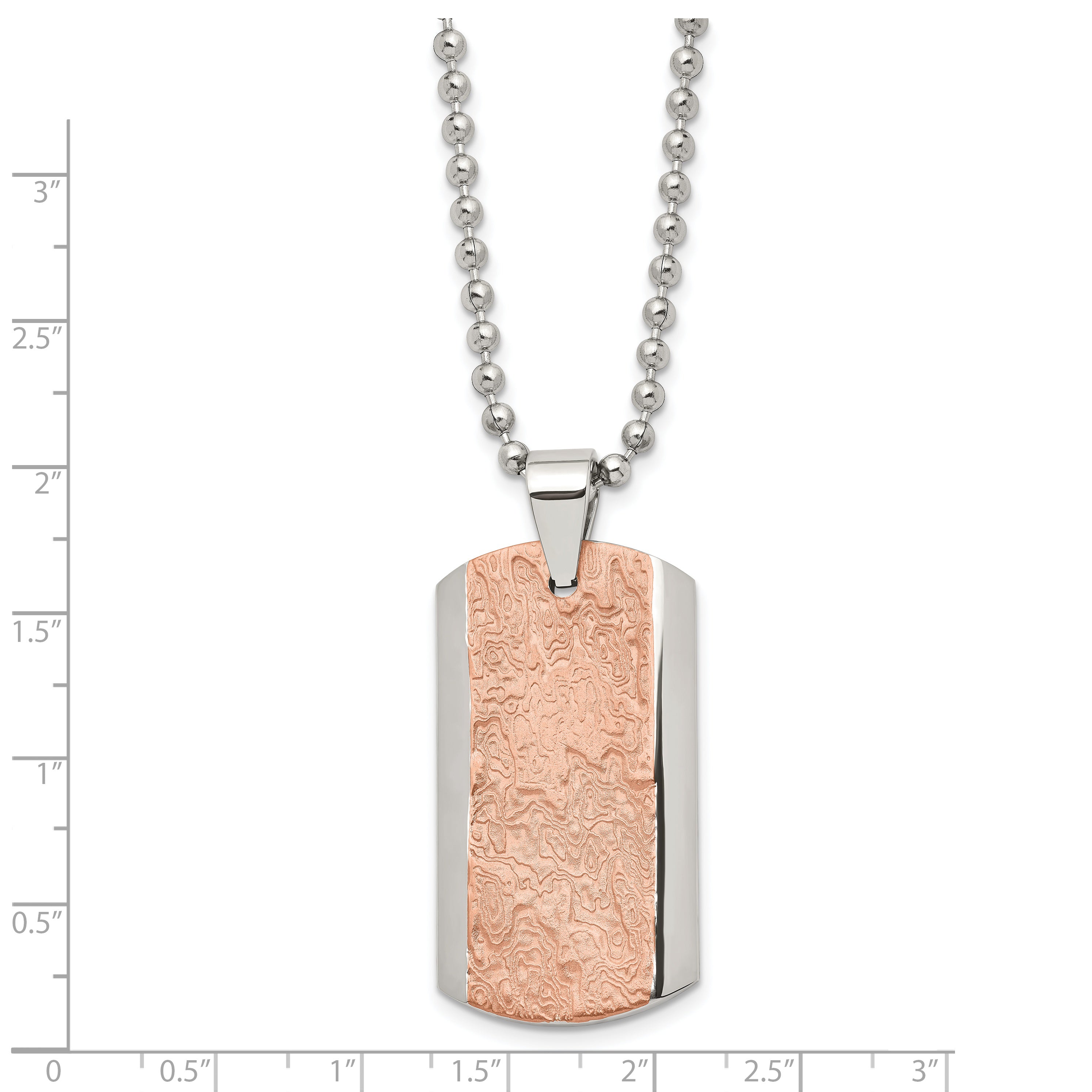 Stainless Steel Polished and Textured Brown IP-plated 24in Necklace