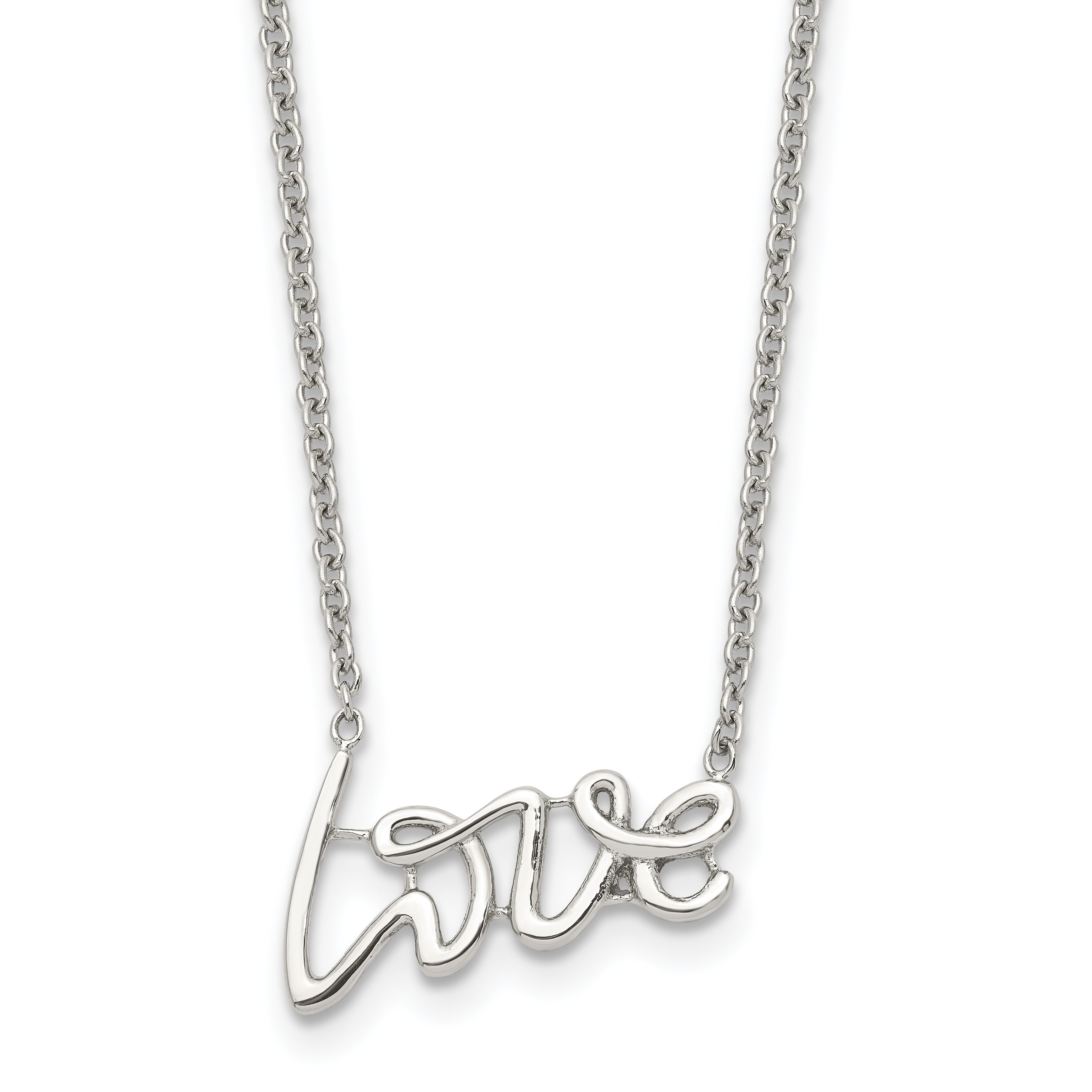 Chisel Stainless Steel Polished LOVE on an 18 inch Cable Chain Necklace