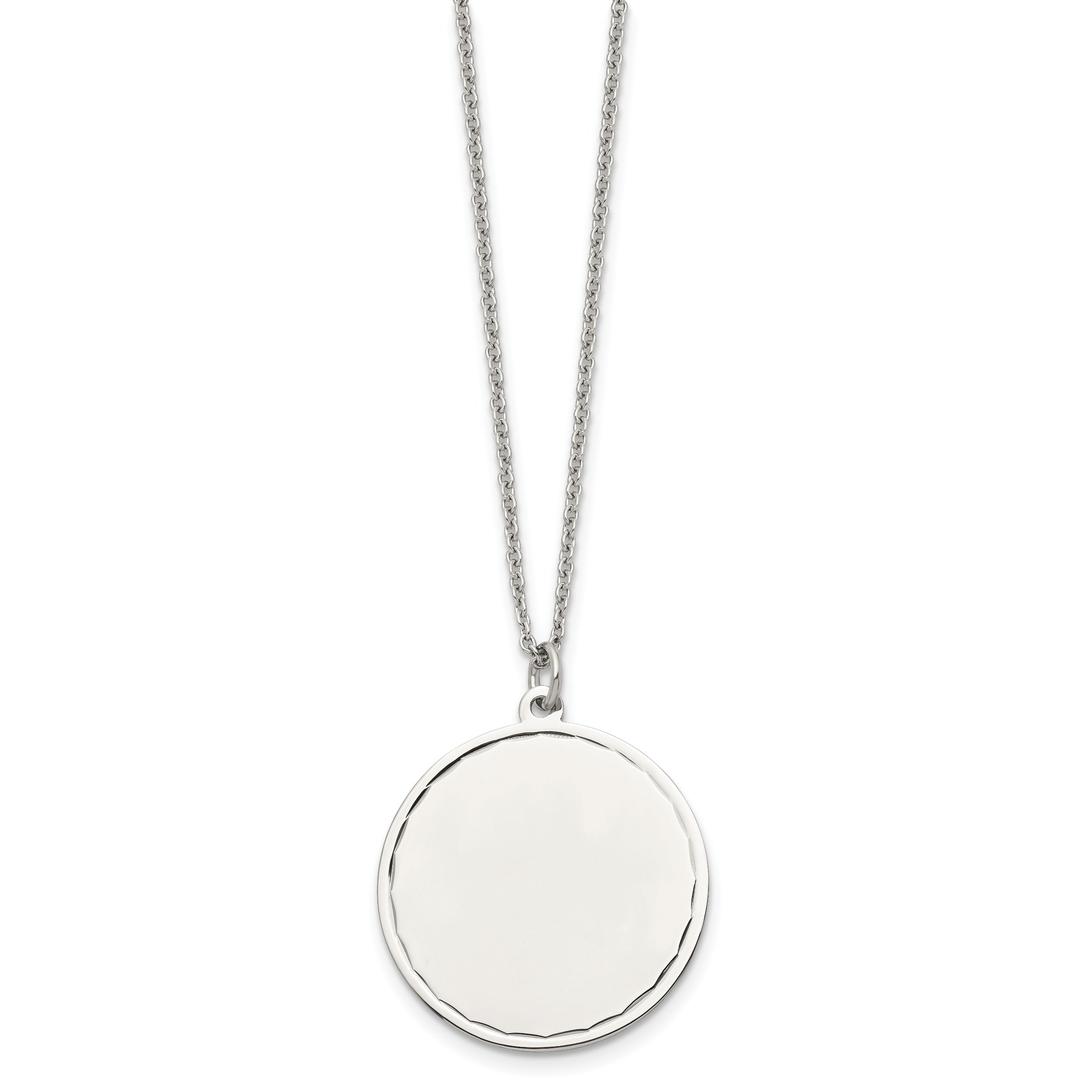 Chisel Stainless Steel Polished Engraveable Round Disc Pendant on an 18 inch Plus a 2 inch Extension Cable Chain Necklace