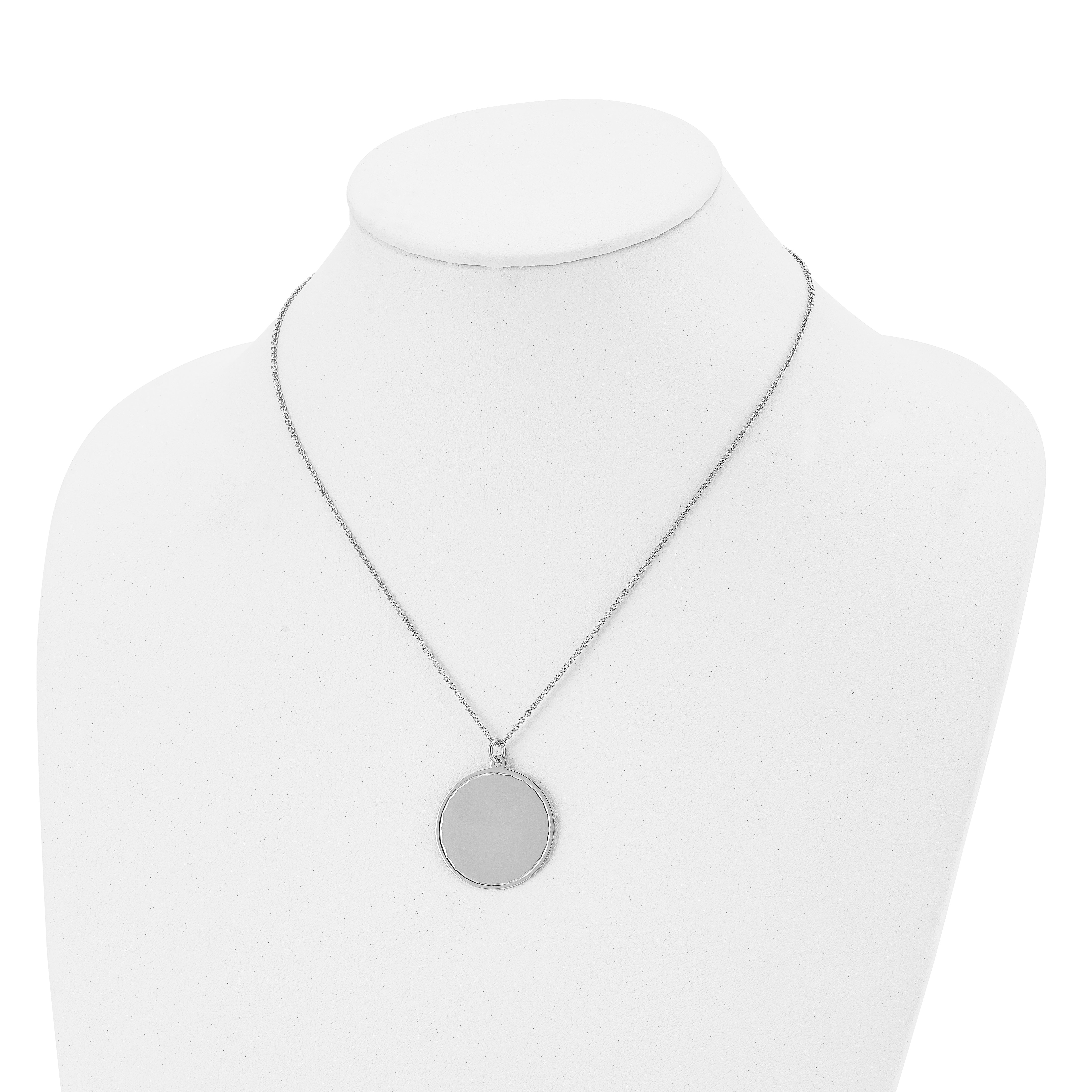 Chisel Stainless Steel Polished Engraveable Round Disc Pendant on an 18 inch Plus a 2 inch Extension Cable Chain Necklace